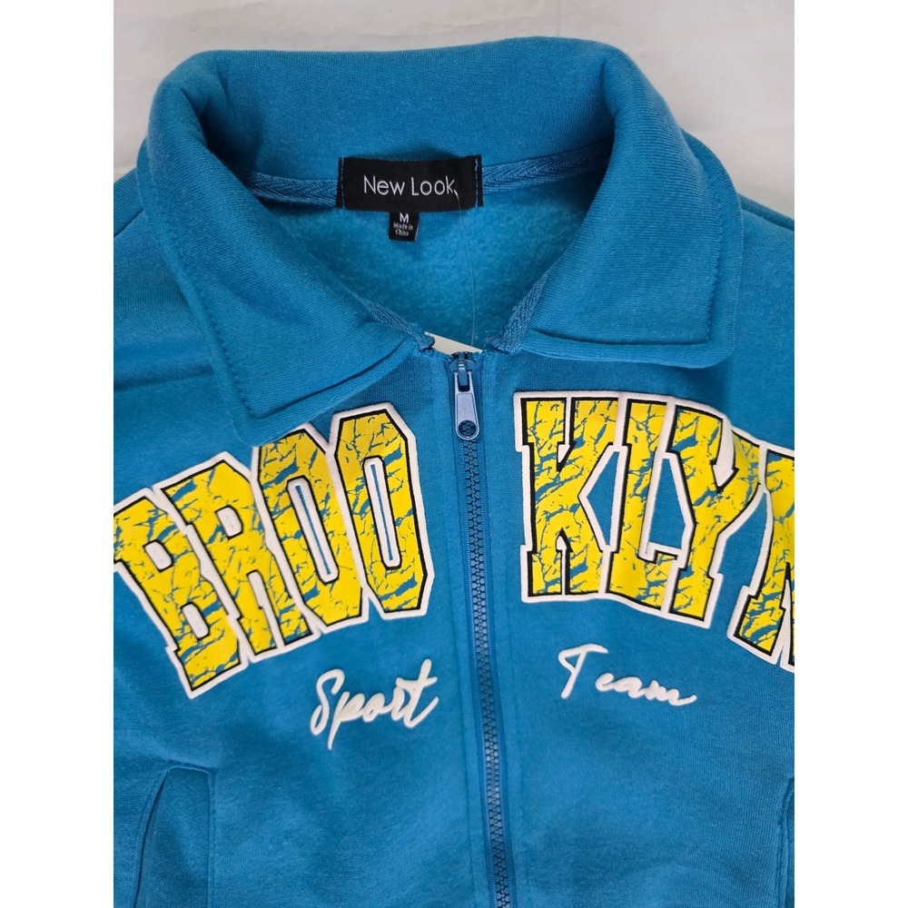 New Look Brooklyn Sport Team Varsity Bomber Jacket Teal Blue White Size M - Picture 7 of 16